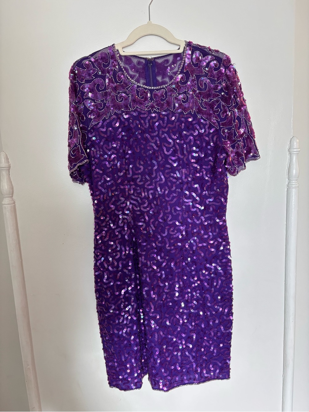 Stunning Vintage Robert Anthony Purple 100% Silk Beaded Sequin Dress • Size 10